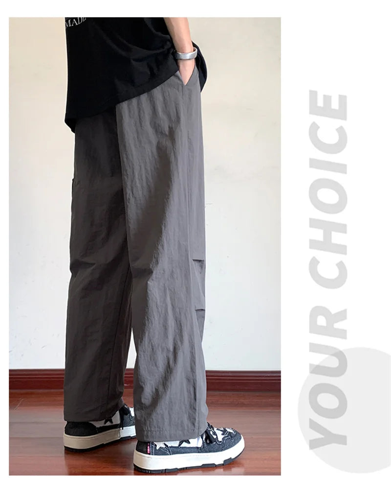 american retro straight leg cargo pants mens baggy casual outdoor gym trousers autumn thin tactical quick dry pantalones hombre unique cargo style 3432
