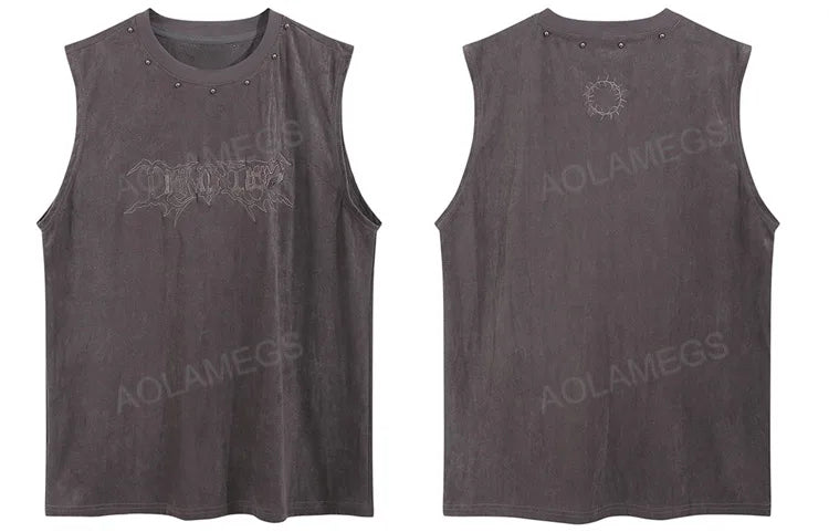 Glitchcore Broken heart – Vintage Mens Y2K Vest Letter Washed Tank Tops Summer High St