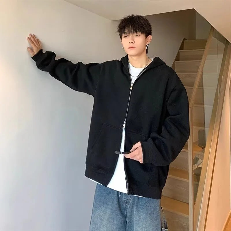 Aesthetic Zip Knit Outerwear – Winter Mens Fleece Zipper Hooded Sweatshirts 2025 New Classic Solid Color Oversized Hoodies Y2K Streetwear Outerwear Tracksuit | Zip Knit Drop #230