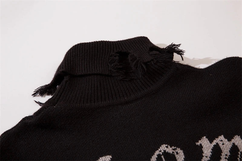 half high collar goth women men sweaters oversized long sleeve knitted pullovers y2k men ripped sweater harajuku streetwear tops - high quality cotton hoodie, soft fleece-lined outerwear, oversized streetwear hoodie