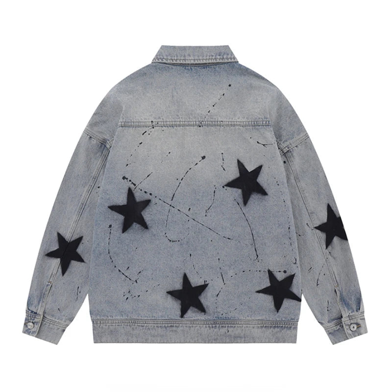 stars graffiti printed denim jackets mens fashion hip hop long sleeve coats outerwear y2k new casual streetwear jeans blue ja - variant style 8048fb for streetwear fashion