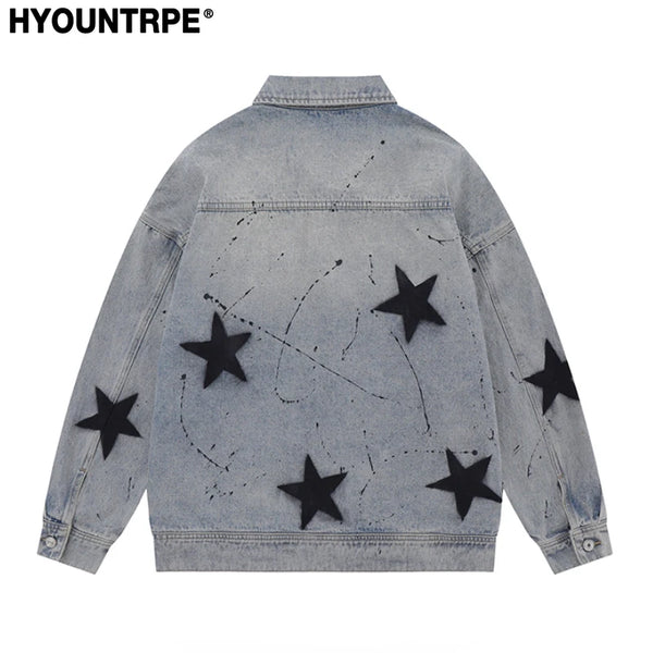 stars graffiti printed denim jackets mens fashion hip hop long sleeve coats outerwear y2k new casual streetwear jeans blue ja - variant style 8048fb for streetwear fashion