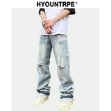 destroy ripped holes high street pants mens casual harajuku zipper straight trousers hip hop fashion streetwear baggy joggers sporty tapered joggers