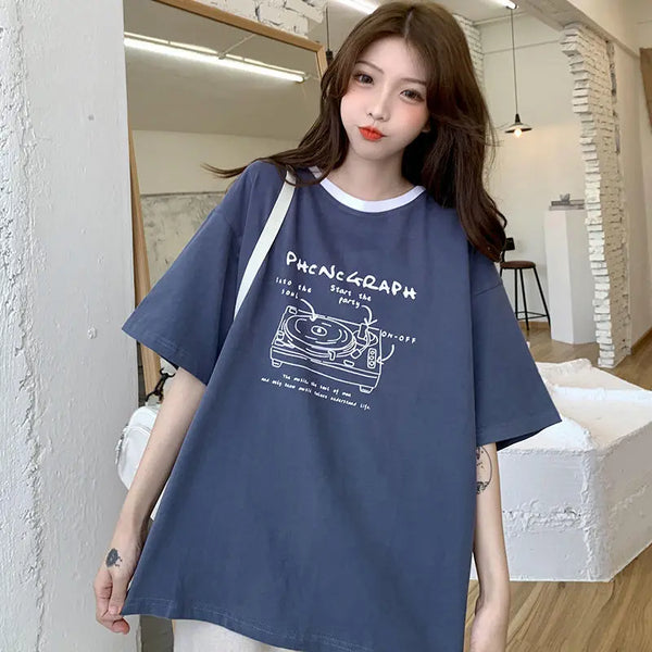 Glitchcore Oversized shirt – Summer Japanese Girly Cotton Short Sleeved T Shirt For Women