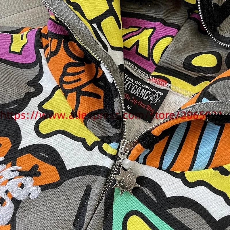 Towel Embroidered Cartoon Camouflage Glo Gang The Glory Full Zip Hoodi