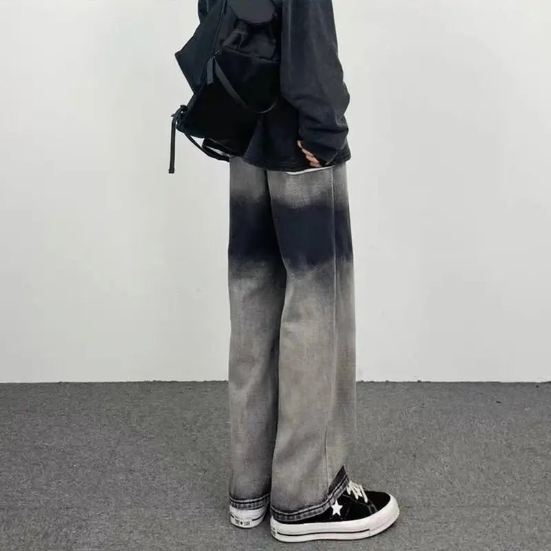 2023 autumn new light luxury fashion wide leg jeans all match slim fit loose straight trousers fine boutique decoration unique jeans style 3854