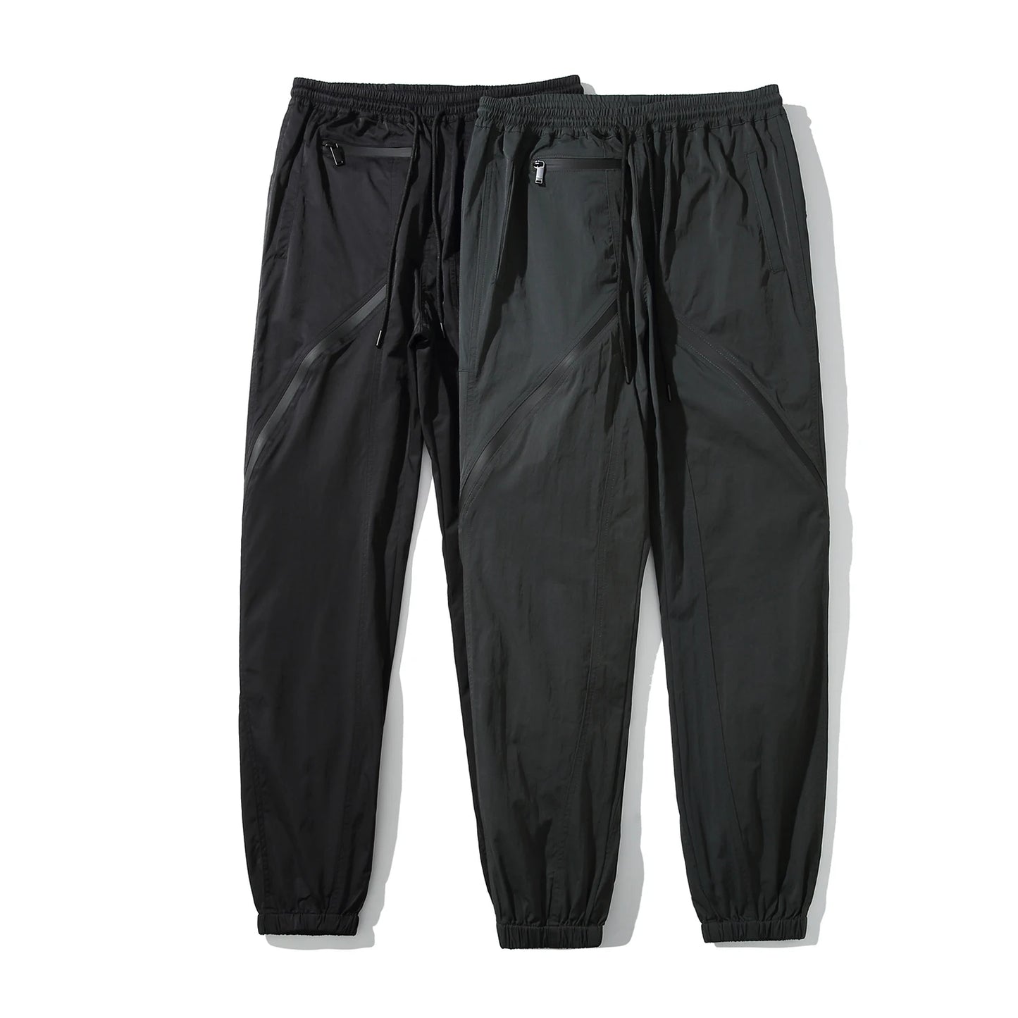 nylon deconstructed zipper up splicing cargo pant for mens black overalls streetwear function bilayer slim fit joggers pants urban active pants