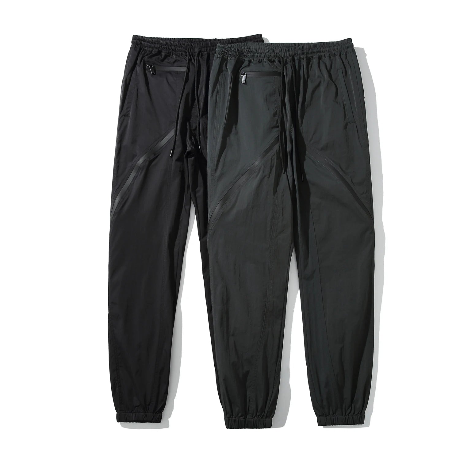 nylon deconstructed zipper up splicing cargo pant for mens black overalls streetwear function bilayer slim fit joggers pants urban active pants