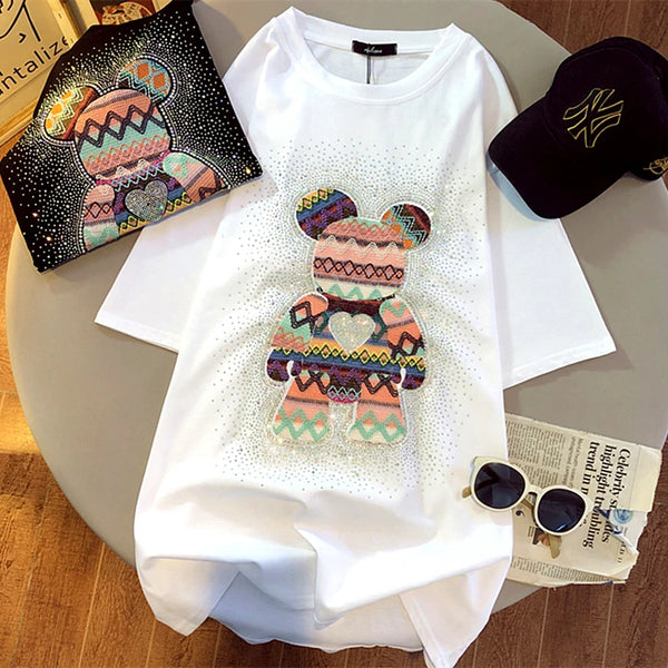 Vaporwave Streetwear – Chic Diamonds Bear Embroidery Cute T Shirts 5Xl Oversized Lo – Modern Streetwear for Everyone