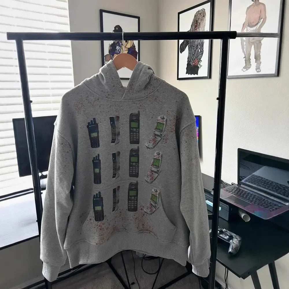 Y2K Autumn Winter Outfit Long Sleeve Hoodie Dark Retro Printed Sweatshirt