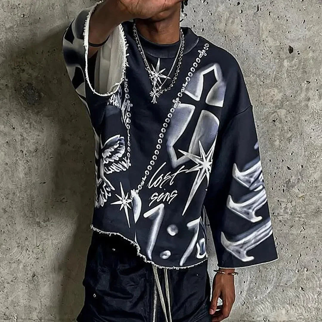Anime Tribal flame – Retro Y2K New Hip Hop Punk Graffiti Design Pattern Printed T