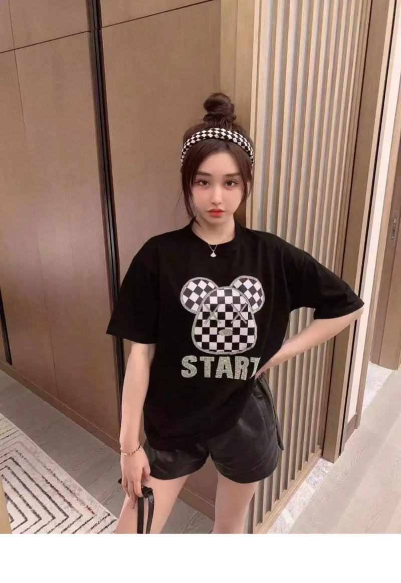 Gothic Aesthetic print tee – New Luxury Sweet Girl Giraffe Diamonds Crystals T Shirts Kor