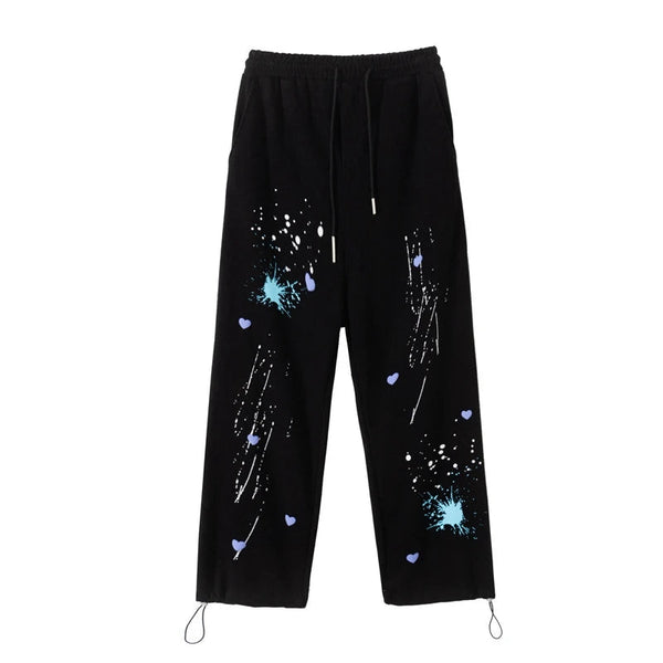 rainbowtouches 2022 unisex pants splash ink print high street drawstring loose casual pants mens straight fashion women pants menswear bottoms