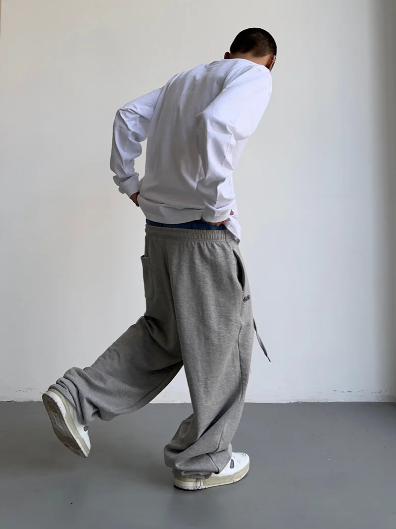 hip hop straight pants spliced button jean elastic waist pants loose trousers unisex casual drewstring sportwear pants joggers relaxed fit joggers
