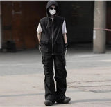 summer casual sleeveless set men hip hop loose hooded vest pockets straight leg cargo pants 2 piece outdoors sports camp suit unique cargo style 4412