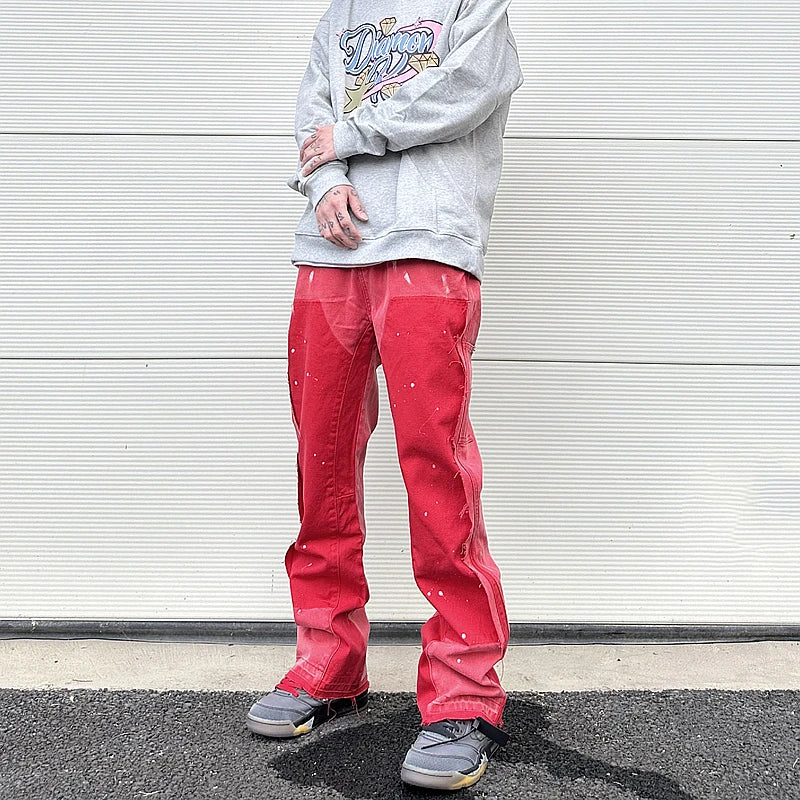 color washed denim mens jeans pants fashion graffiti patchwork loose biker red jeans streetwear hip hop casual straight pants unique jeans style 5172
