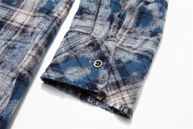 Trapwear Broken heart – Vintage Plaid Shirt 2024 Tie Dyed Tassel T Shirt Long Sleeve