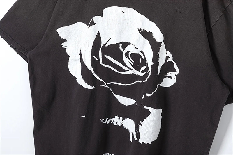Gothic Oversized shirt – Vintage 90S Old School Style Sunfade Rose Cracking Washed Ol