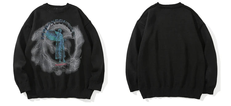 grunge oversized flame jumper built for warmth and edge, essential for winter street style, men’s streetwear clothing piece f