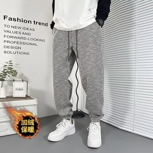 drawstring striped haren chic pants korean trend temperament spring autumn fashion loose waist versatile sweatpants mens cloth urban active pants