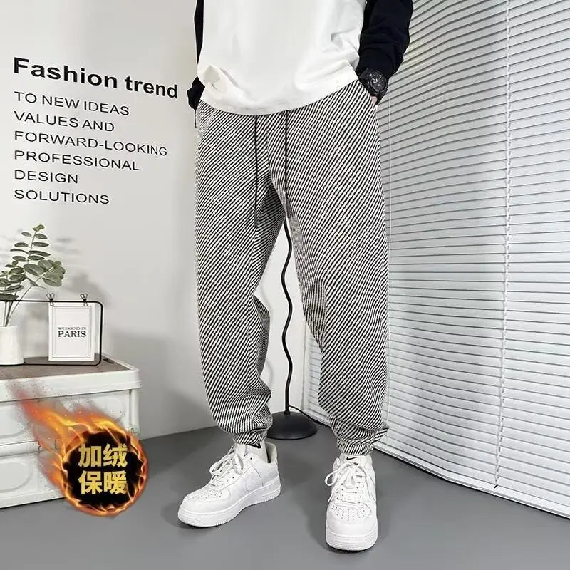drawstring striped haren chic pants korean trend temperament spring autumn fashion loose waist versatile sweatpants mens cloth urban active pants