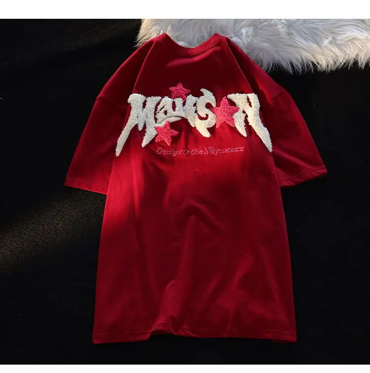 Vaporwave Aesthetic print tee – Cartoon 3D Letter Flocking Embroidery Hip Hop T Shirts Unise