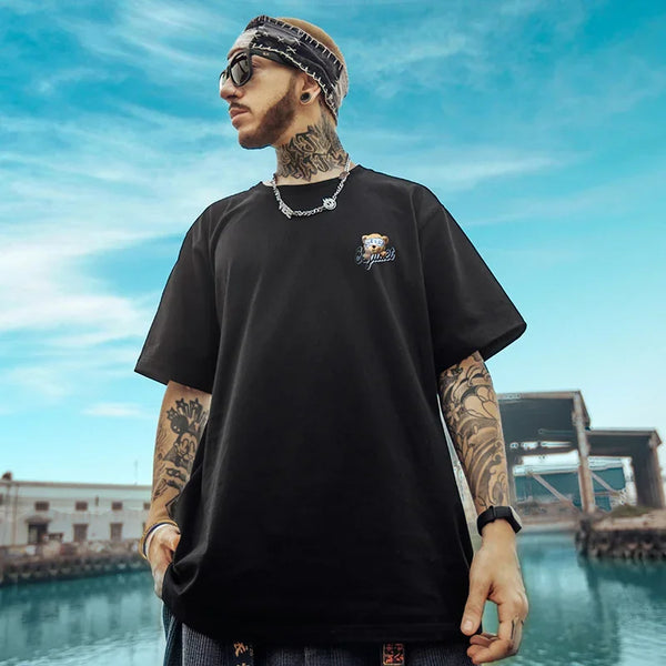 Skatercore Tribal flames – Kawaii Sleep Bear Graphic Printed Y2K T Shirt Mens Casual