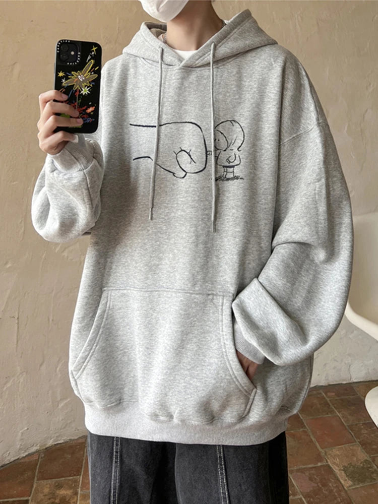 Funny Cartoon Fist Bump Kawaii Graphic Hoodies For Men Y2K Streetwear Oversized Pullover Sweatshirts Hombre Fleece Clothing