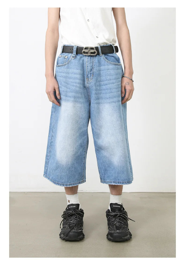 men summer streetwear fashion loose casual wide leg denim calf length jeans pants male vintage jeans baggy hosen pants unique jeans style 1506
