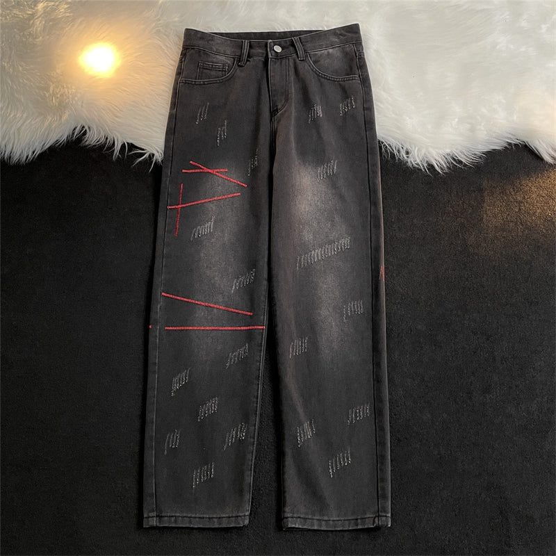 jeans mens spring and autumn retro casual straight leg pants design wide leg long pants cargo pants men unique cargo style 4126