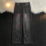 jeans mens spring and autumn retro casual straight leg pants design wide leg long pants cargo pants men unique cargo style 4132