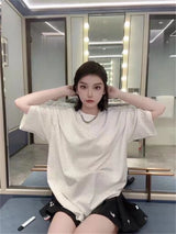 BALCG Style Original Heavy duty Starry Sky Washed Olded Starry Sky Rhinestone Oversized Loose Short sleeved T-shirt White