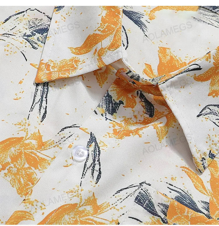 Casual Fashion Hawaiian Shirts Flower Pattern Half Sleeve Shirt Beach Fashion Versatile