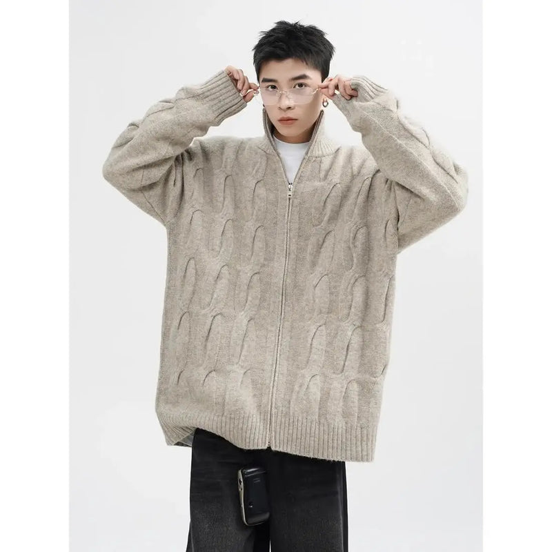 Autumn and Winter American New Style Men and Women Trendy Personalized Stand up Collar Knitted Shirt Couple Loose Retro Simple