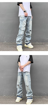 destroy ripped holes high street pants mens casual harajuku zipper straight trousers hip hop fashion streetwear baggy joggers unique joggers style 2168