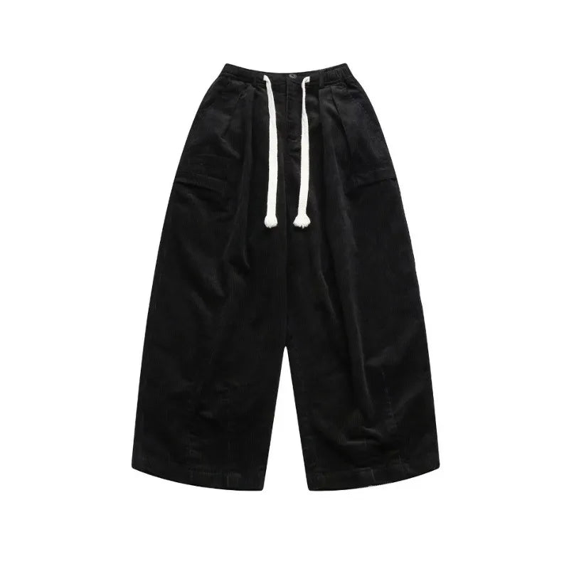 mens casual 2 pcs sets fake two pieces cotton shirt corduroy street wide leg pants sets japanese college retro couples suit unique default style 4570