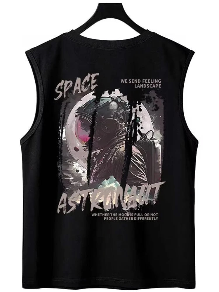 Glitchcore Melting smiley – Summer Anime Astronaut Graphic Print Sleeveless Tee Shirts F