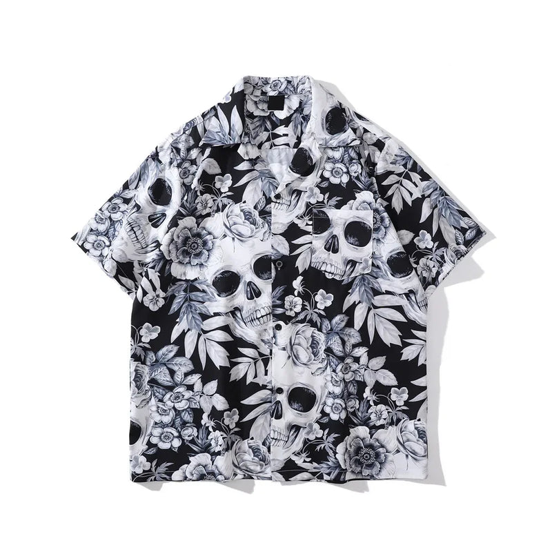 Dark Icon Skeleton Floral Men's Shirt Summer Vintage Shirts for Men Male Top