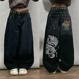 american fashion pattern embroidery loose women street y2k new hip hop punk oversized mopping wide leg pants couple casual jeans unique jeans style 3071