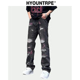 harajuku irregular scratched ripped holes denim jeans men zipper jeans hip hop streetwear new casual straight joggers jean pants sporty tapered joggers