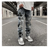 fashion ripped destroied jeans trousers distressed biker jeans with stars high street slim pants joggers denim jeans for men unique joggers style 3259