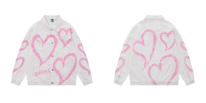 y2k heart graffiti printed denim jackets mens fashion unisex long sleeve coats outerwear hip hop casual streetwear jeans nan  - variant style 977433 for streetwear fashion