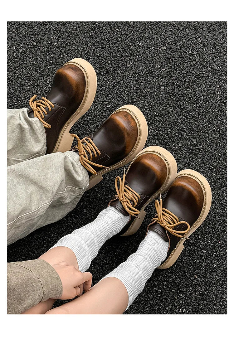 High Street Big Toe Leather Designer Shoes Men Women Streetwear Fashion Hip Hop Vintage Lightweight Casual Increase Derby Shoes