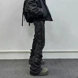 high street hand brushed glue sparkling baggy flare jeans for men y2k pantalones hombre leather pants oversized denim trousers unique jeans style 5959