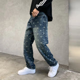 autumn winter new trendy brand jacquard jeans men high street hiphop casual fashion loose denim jeans pants boyfriend trousers unique jeans style 2947