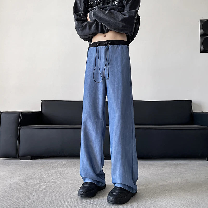 blue gray black elastic waist suit pants men fashion society pants korean loose straight casual pants mens office trousers unique default style 1141