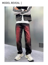 2024 spring autumn high street wide leg denim pants men render red loose straight jeans y2k fashion streetwear baggy trousers unique jeans style 4406