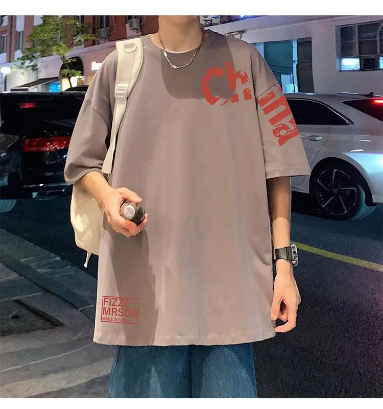 Glitchcore Anime panel – Korean Trendy Letter Printed Short Sleeved T Shirt For Men I
