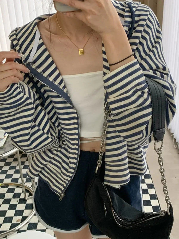 Autumn And Winter New Korean Style Ins Casual Sports Style Striped Hoo
