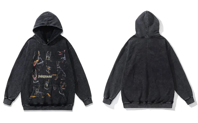 Vintage Men Hoodie Sweatshirt Y2K Doberman Dog Animal Print Punk Goth